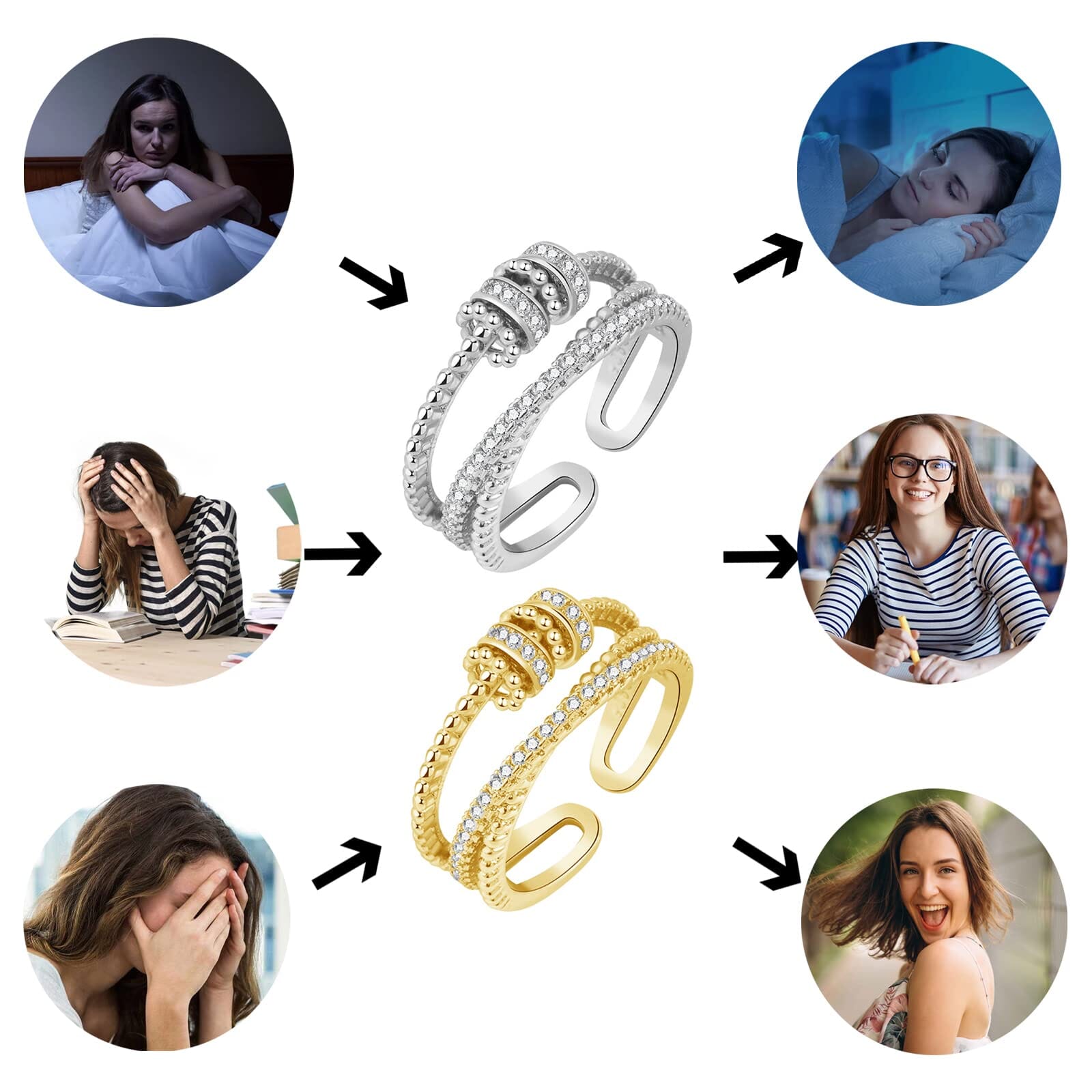 Anel Anti Ansiedade - Presente Para Filha Banhado a Ouro 18k - Direct Ofertas