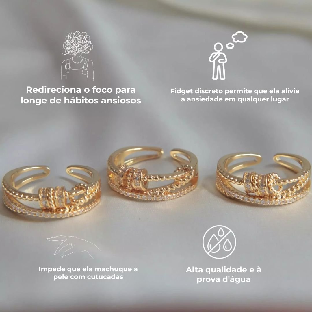 Anel Anti Ansiedade - Presente Para Filha Banhado a Ouro 18k - Direct Ofertas