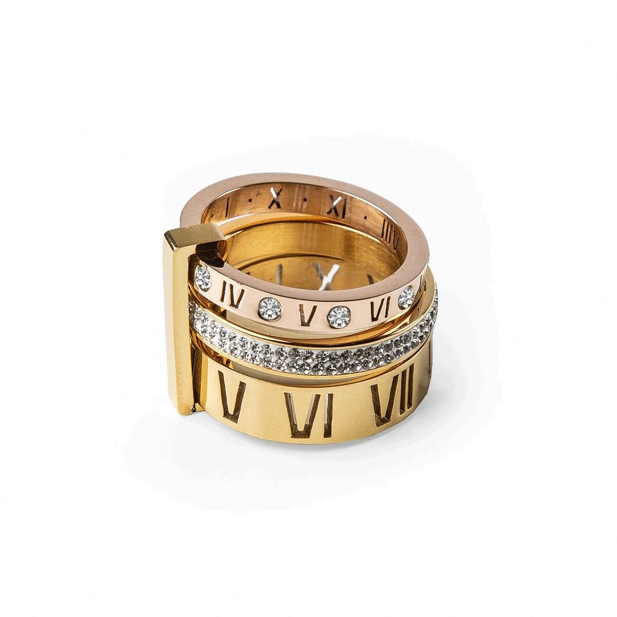Anel Aro Triplo Algarismo Romano Banhado em Ouro 18K - Direct Ofertas
