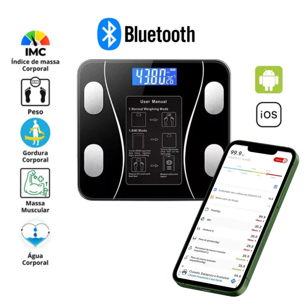 Balança Digital Medidora Corporal com Bioimpedância Balança Digital Medidora Corporal PS1 Direct Ofertas 