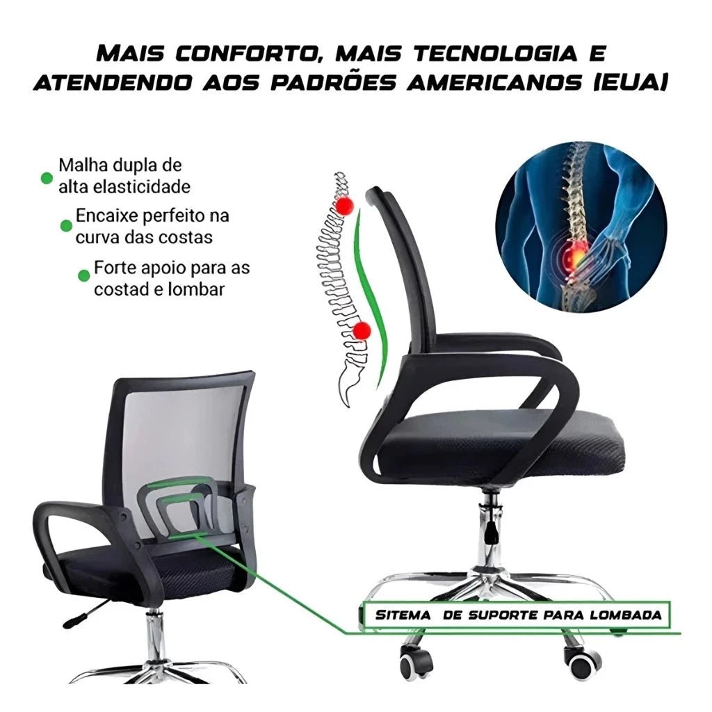 Cadeira de Escritório com Encosto em Tela Mesh - Direct Ofertas