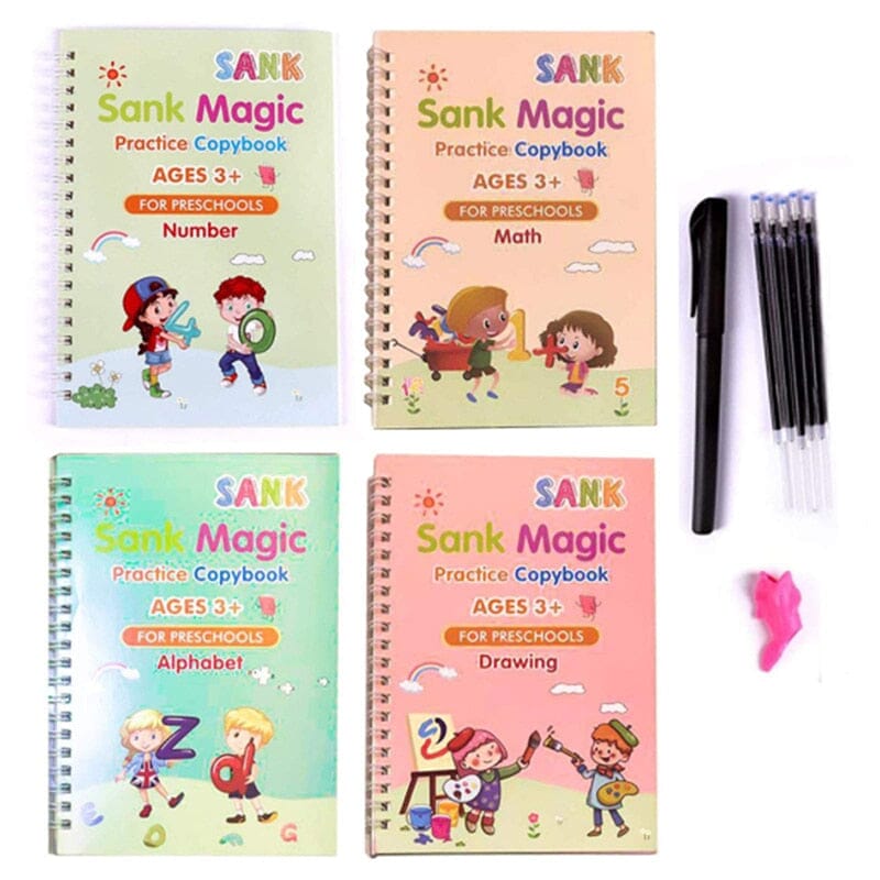 Caderno de Caligrafia Mágicos Reutilizável - Kit com 4 Cadernos - Direct Ofertas