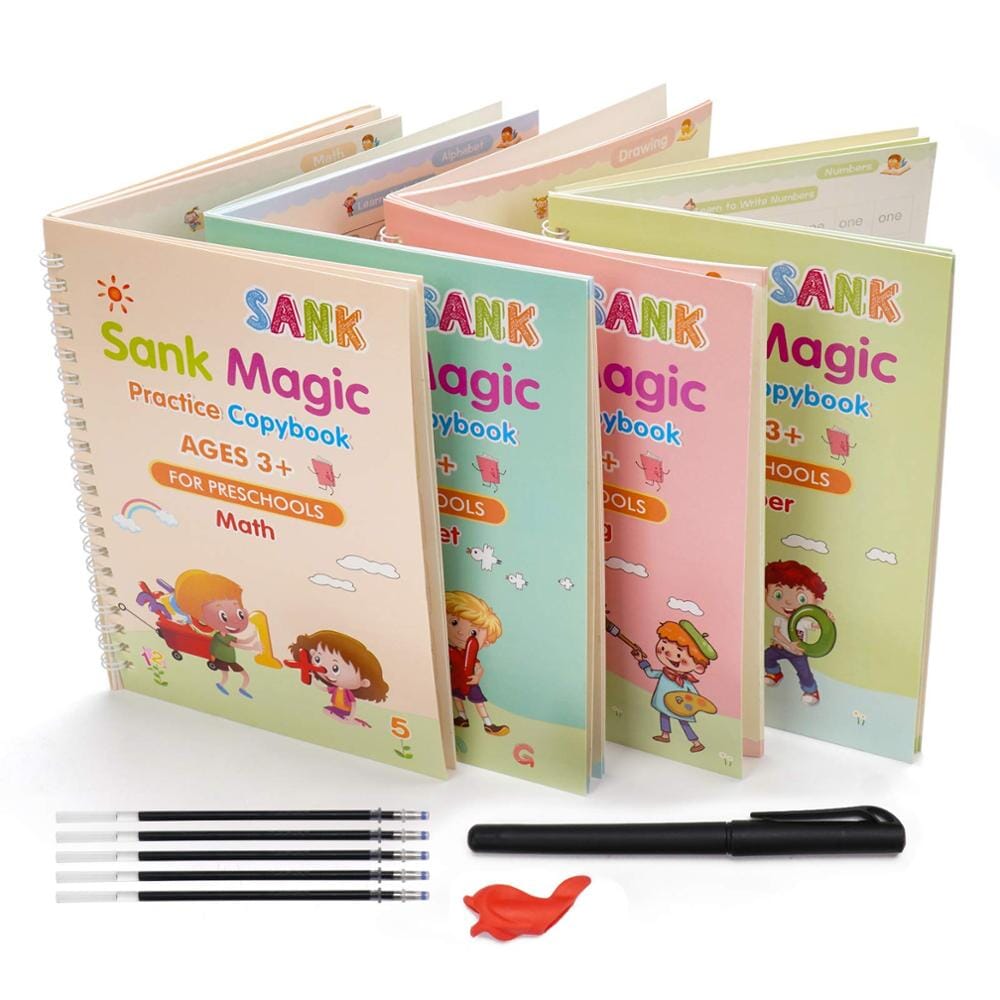 Caderno de Caligrafia Mágicos Reutilizável - Kit com 4 Cadernos Caderno de Caligrafia Mágicos Reutilizável P13 Direct Ofertas 