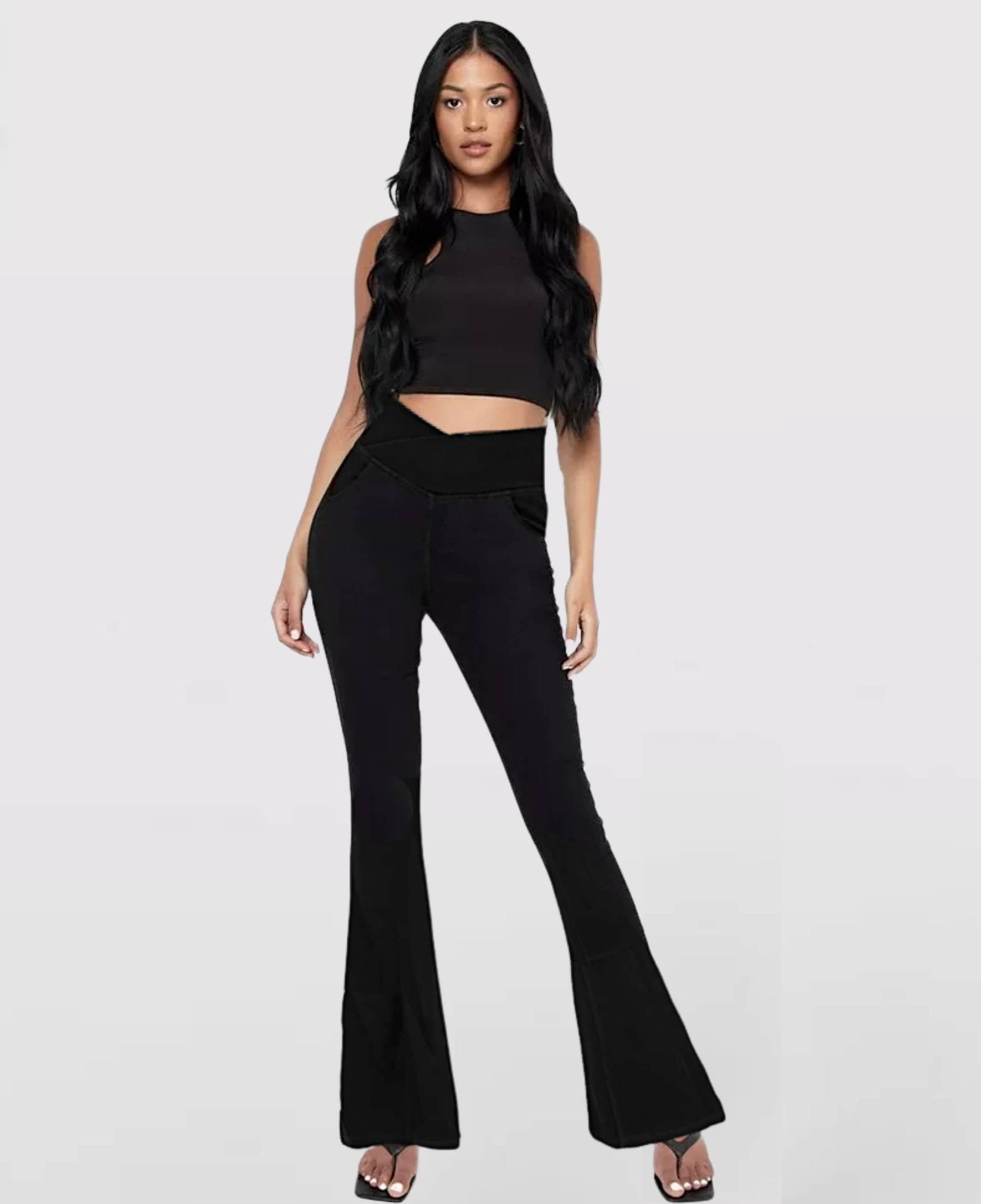Calça Jeans de Cintura Alta Cruzada [CALÇA EFEITO BARRIGA CHAPADA] - Direct Ofertas