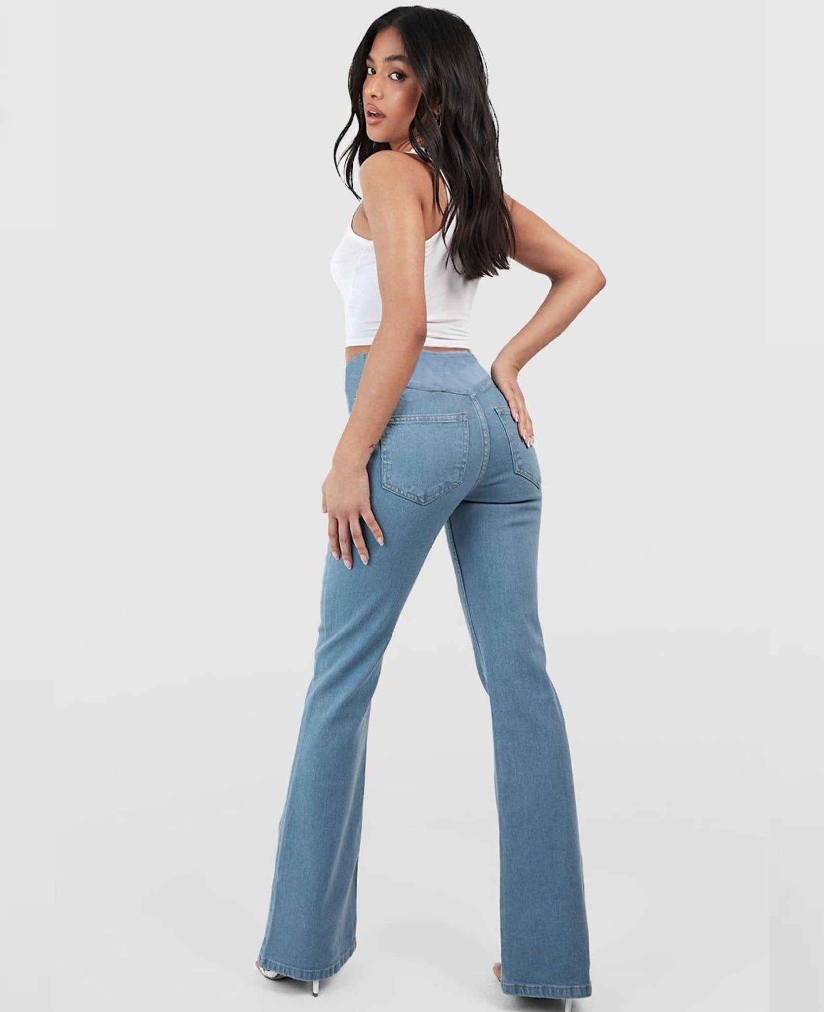 Calça Jeans de Cintura Alta Cruzada [CALÇA EFEITO BARRIGA CHAPADA] - Direct Ofertas