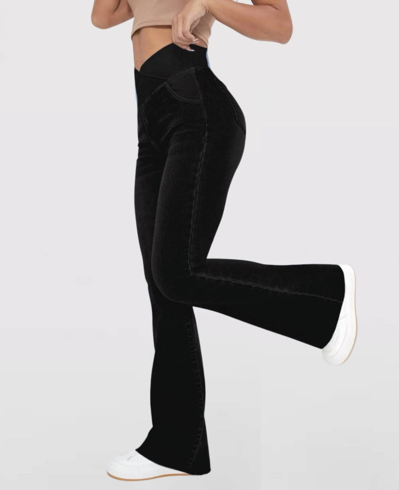 Calça Jeans de Cintura Alta Cruzada [CALÇA EFEITO BARRIGA CHAPADA] - Direct Ofertas
