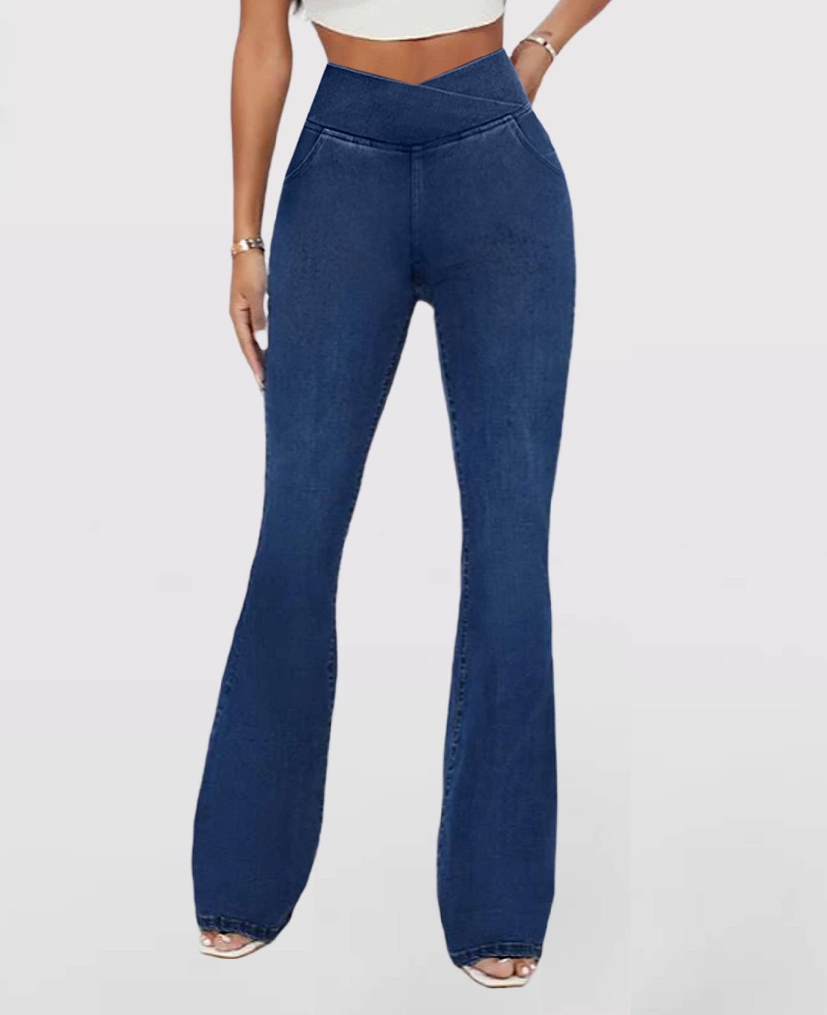 Calça Jeans de Cintura Alta Cruzada [CALÇA EFEITO BARRIGA CHAPADA] - Direct Ofertas