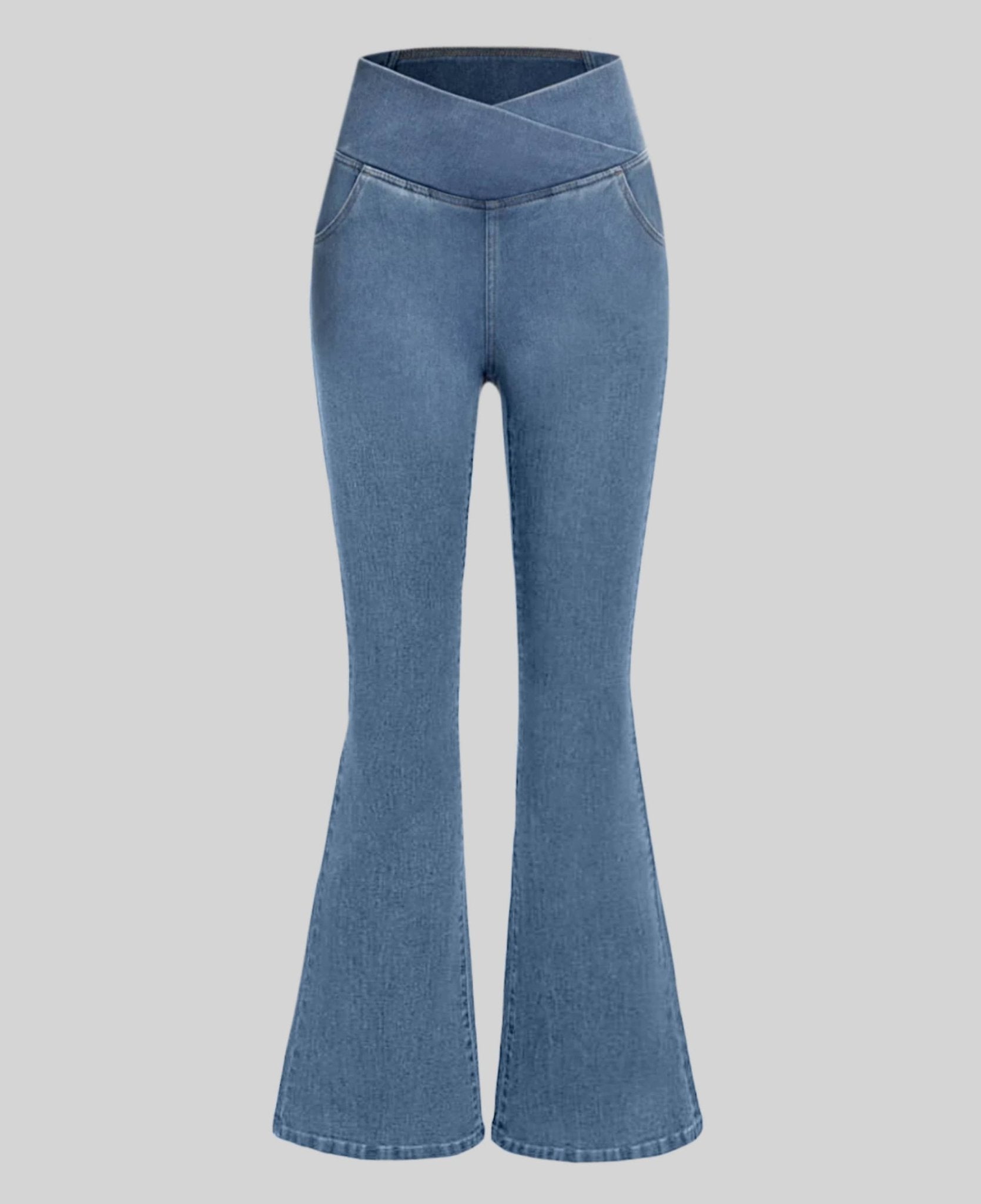 Calça Jeans de Cintura Alta Cruzada [CALÇA EFEITO BARRIGA CHAPADA] - Direct Ofertas
