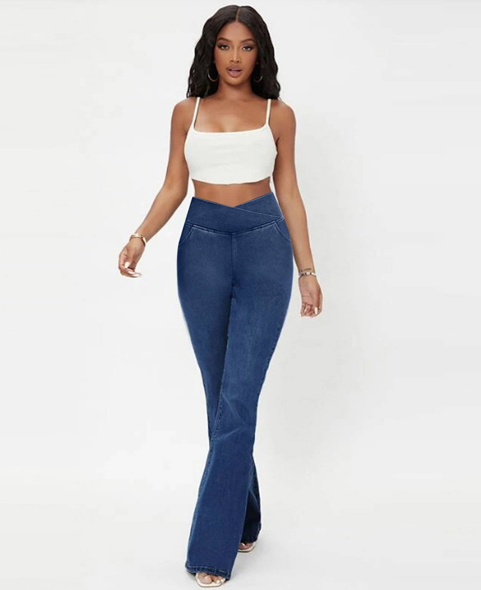 Calça Jeans de Cintura Alta Cruzada [CALÇA EFEITO BARRIGA CHAPADA] - Direct Ofertas