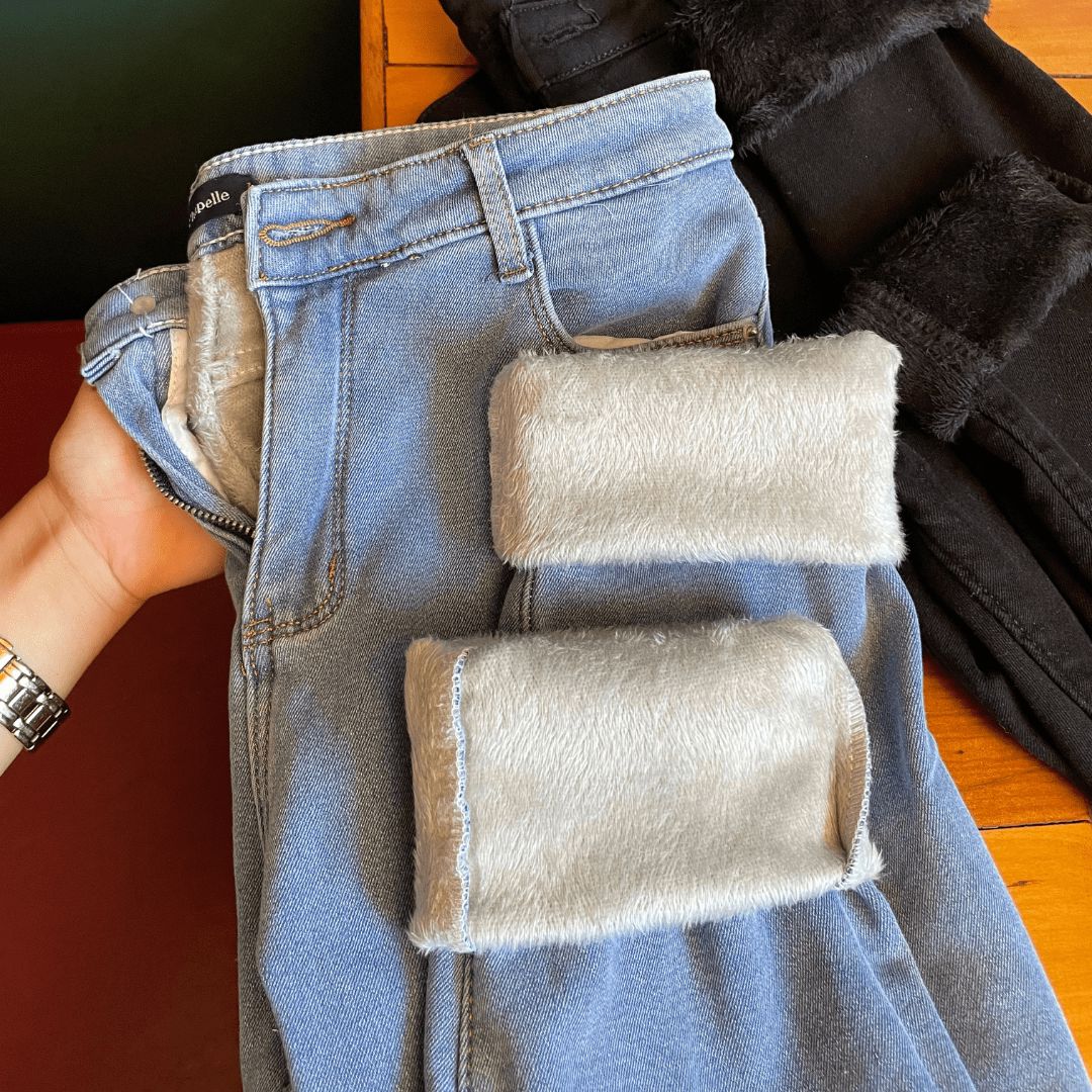 Calça Jeans Feminina com Elastano Peluciada Forglows + Meia Térmica - Direct Ofertas