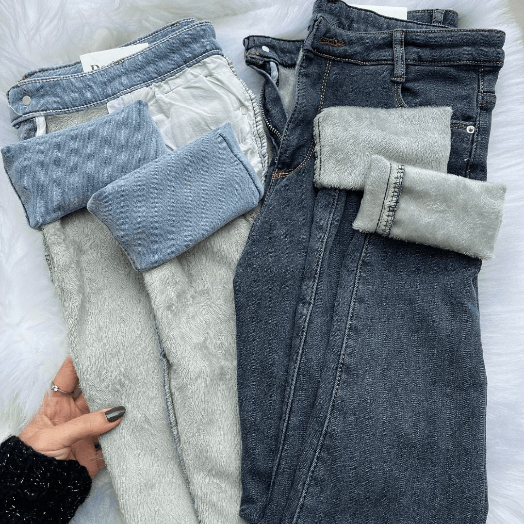 Calça Jeans Feminina com Elastano Peluciada Forglows + Meia Térmica - Direct Ofertas