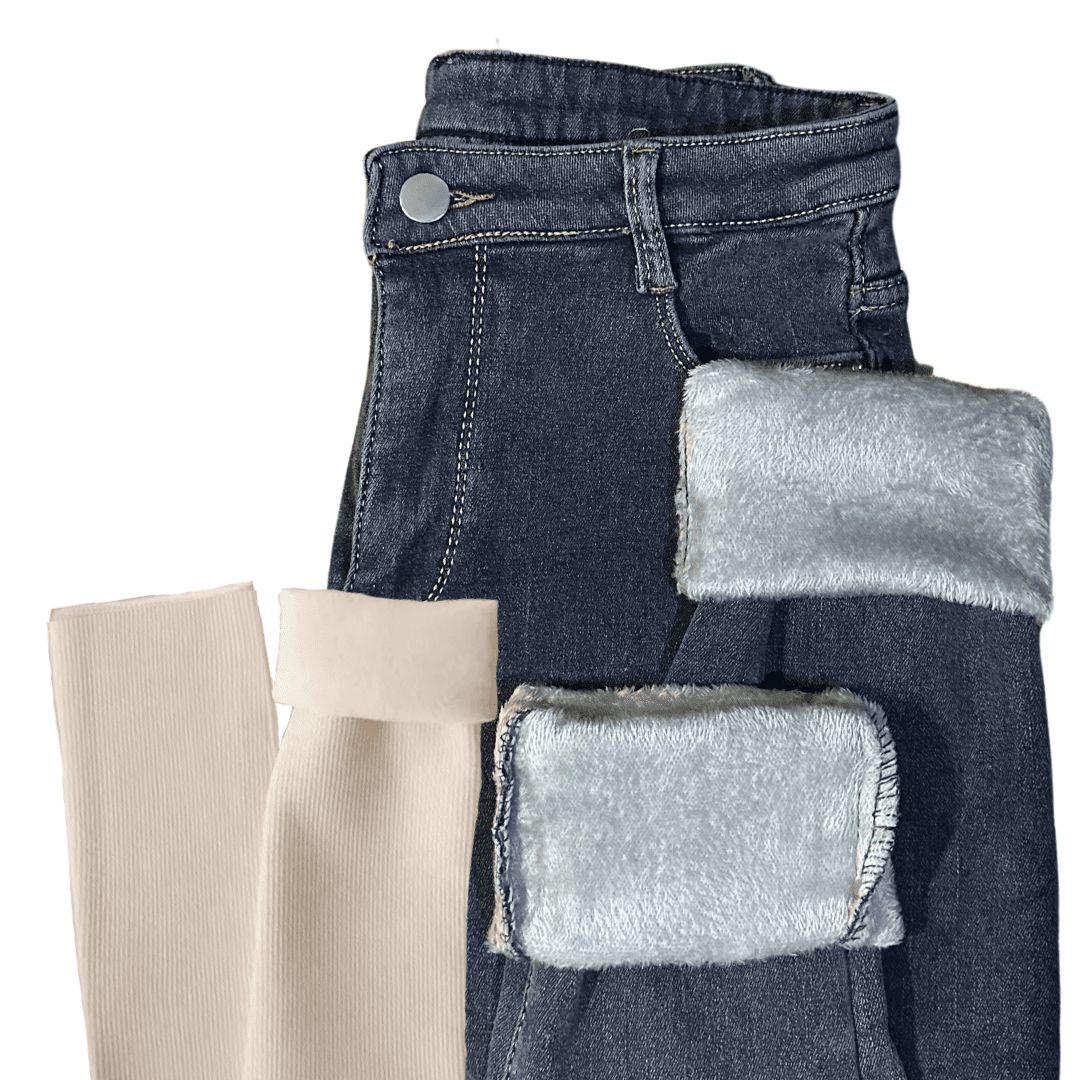 Calça Jeans Feminina com Elastano Peluciada Forglows + Meia Térmica - Direct Ofertas