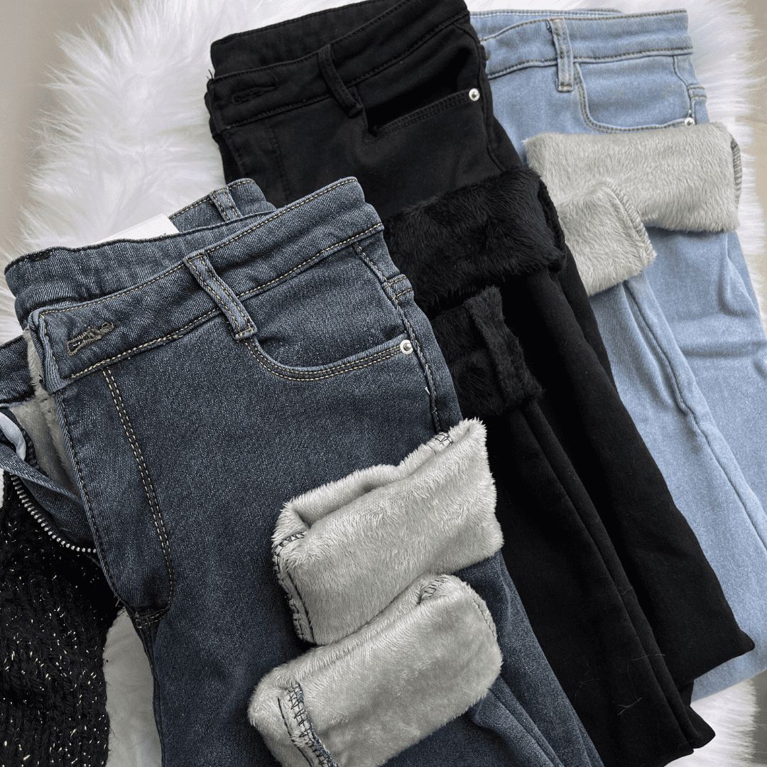 Calça Jeans Feminina com Elastano Peluciada Forglows + Meia Térmica - Direct Ofertas
