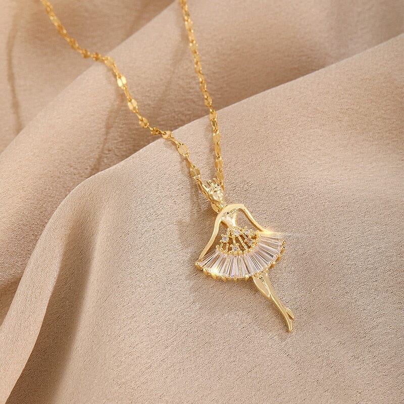 Colar Feminino Dourado Bailarina de Cristal - Direct Ofertas