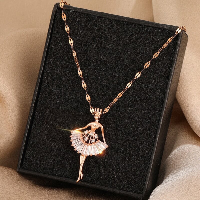 Colar Feminino Dourado Bailarina de Cristal - Direct Ofertas