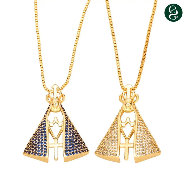 Colar Nossa Senhora Aparecida - Dupla Face com Manto de Zircônia - (COMPRE 1 LEVE 2) - Direct Ofertas
