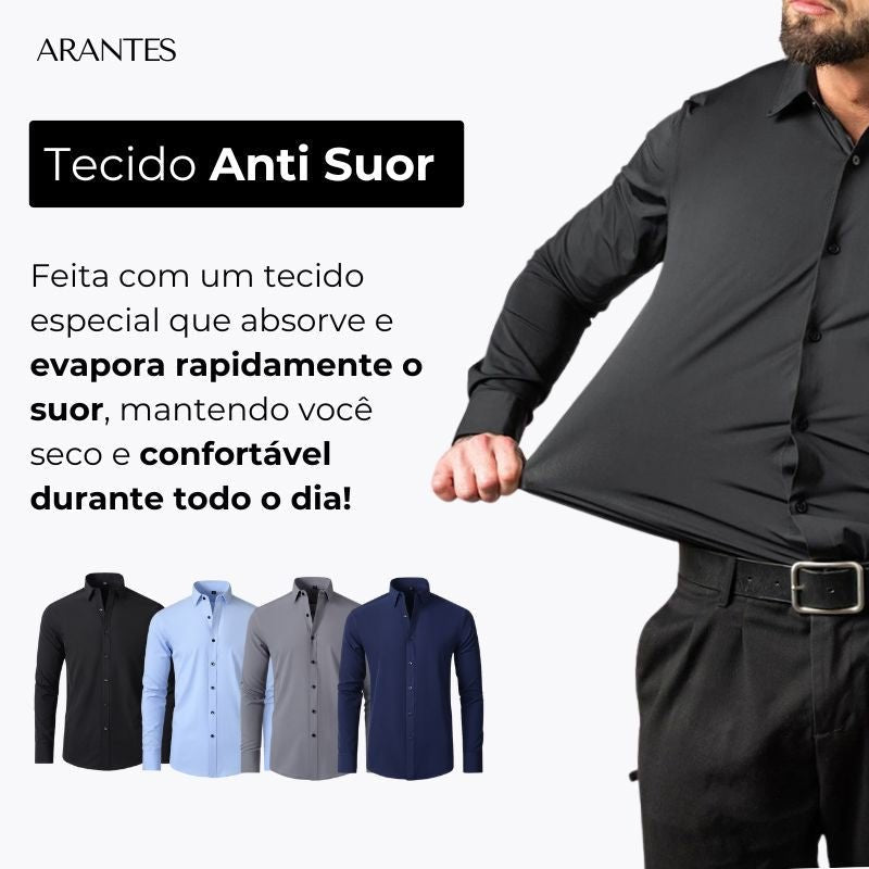 Compre 1 Leve 2 | Camisa Social Ultra Elastech Anti amassados + Relogio de Brinde - Direct Ofertas