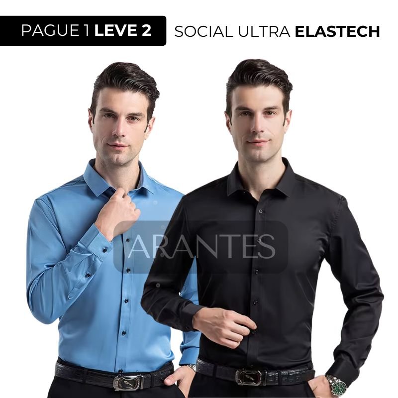 Compre 1 Leve 2 | Camisa Social Ultra Elastech Anti amassados + Relogio de Brinde - Direct Ofertas