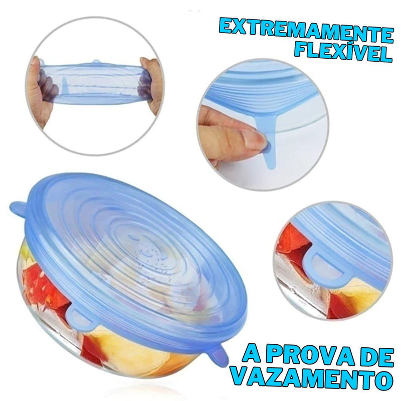 Compre 6 Leve 12 - Kit 12 Tampas de Silicone Reutilizável (UNIVERSAL) - Super Elástico - Direct Ofertas