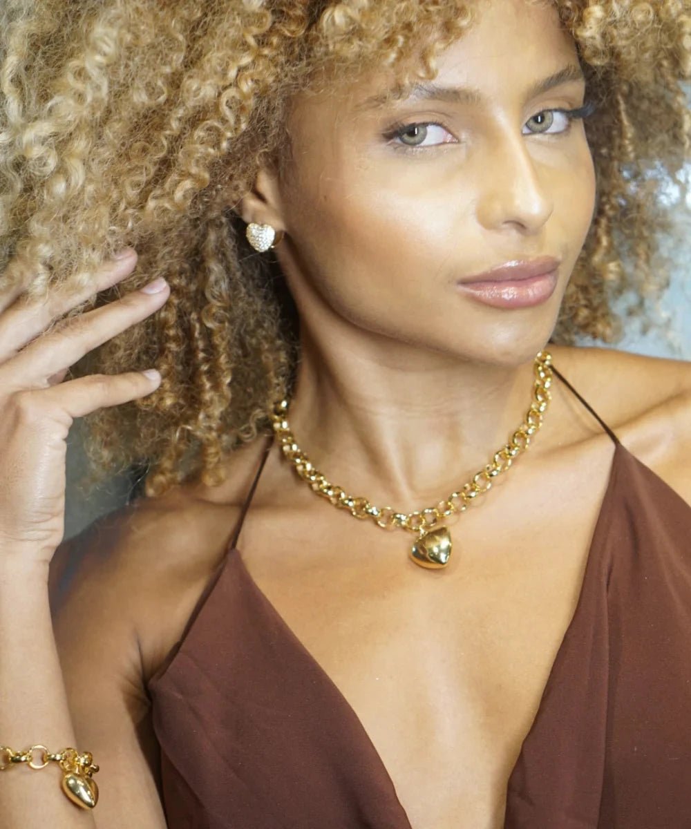 Conjunto Colar e Pulseira Elo Português e Brincos de Coração - Direct Ofertas