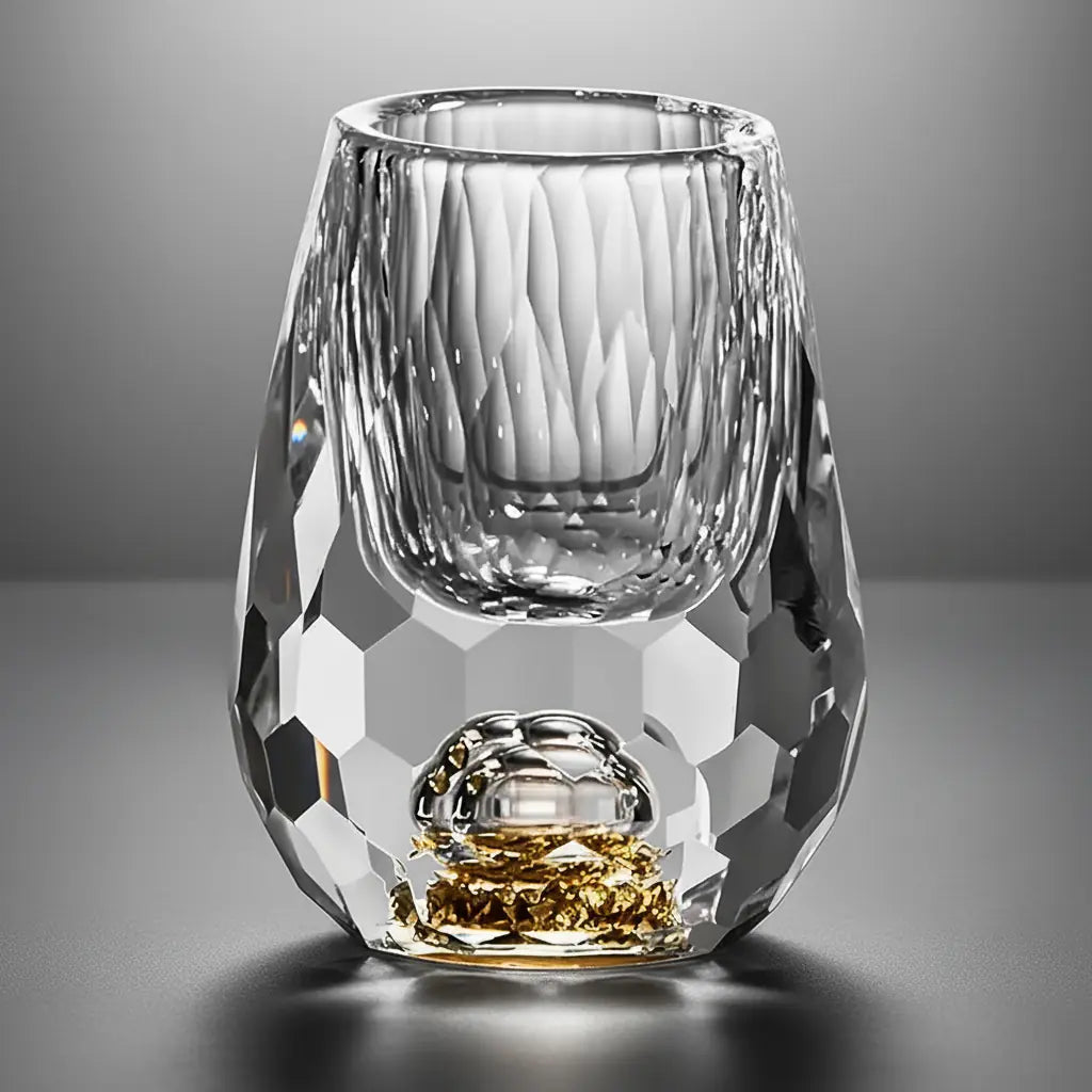 Copo Diamante Luxo com Fundo Duplo e Lascas Douradas para Baijiu, Licor, Cachaça, Tequila e Shots - Direct Ofertas