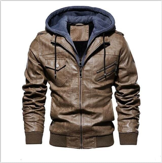 Jaqueta Masculina de Couro 100% Legítimo Com Capuz Removível - Direct Ofertas