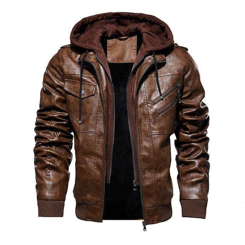Jaqueta Masculina de Couro 100% Legítimo Com Capuz Removível - Direct Ofertas