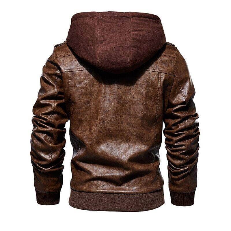 Jaqueta Masculina de Couro 100% Legítimo Com Capuz Removível - Direct Ofertas