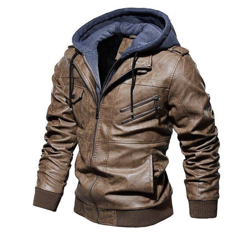 Jaqueta Masculina de Couro 100% Legítimo Com Capuz Removível - Direct Ofertas
