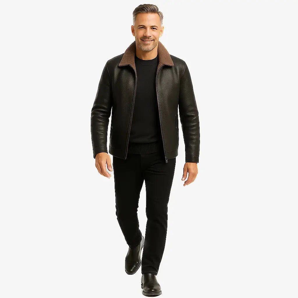 Jaqueta Masculina em Couro com Forro de Cashmere - Direct Ofertas