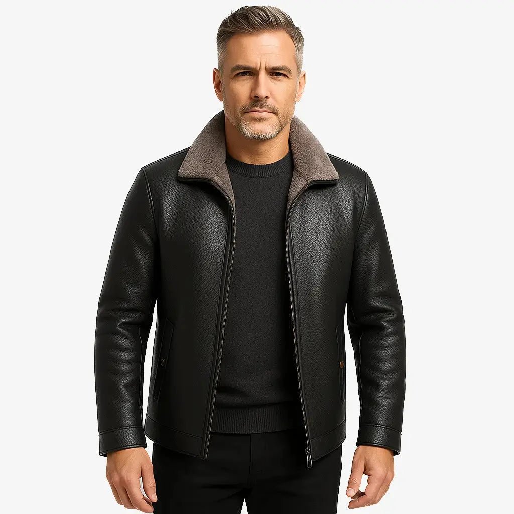 Jaqueta Masculina em Couro com Forro de Cashmere - Direct Ofertas