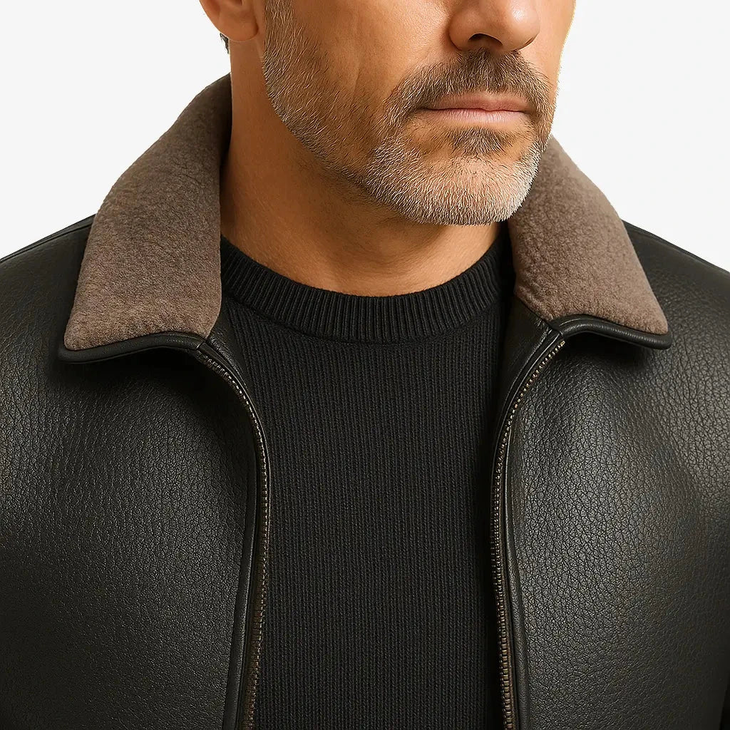 Jaqueta Masculina em Couro com Forro de Cashmere - Direct Ofertas