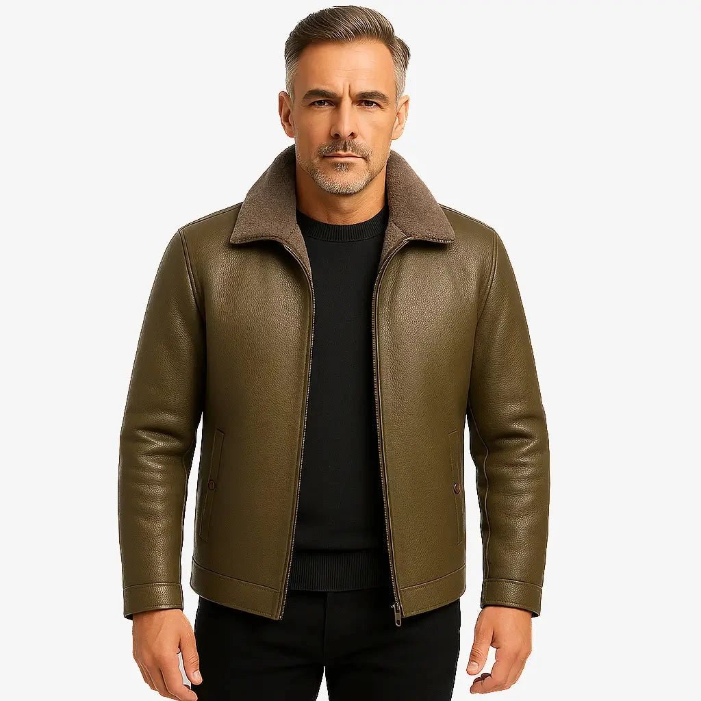 Jaqueta Masculina em Couro com Forro de Cashmere - Direct Ofertas