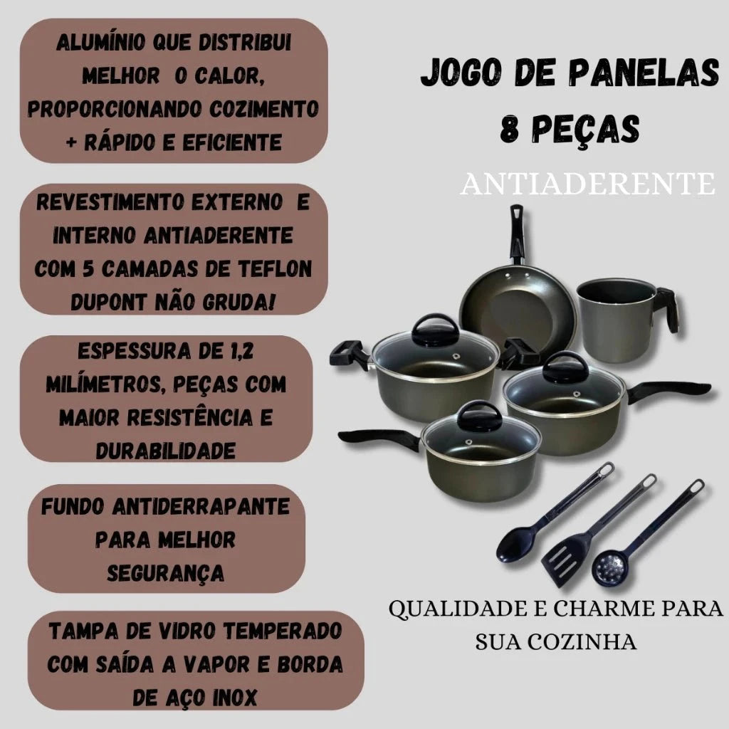 Jogo de Panelas 8 Peças Antiaderente Com Tampa Vidro Jogo de Panelas 8 Peças PS1 Direct Ofertas 