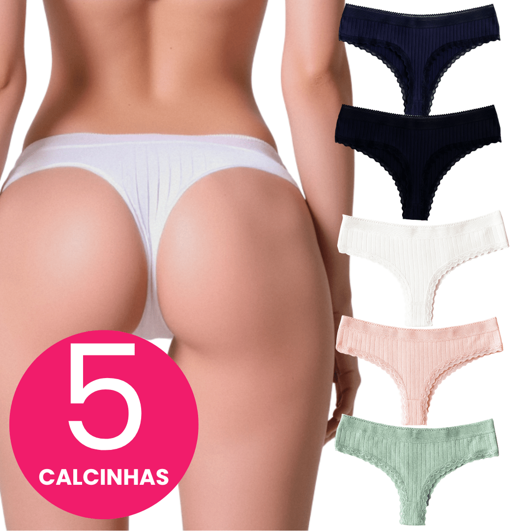 Kit 05 à 20 Calcinhas de Algodão Canelado com Renda fio conforto - Liana - Direct Ofertas