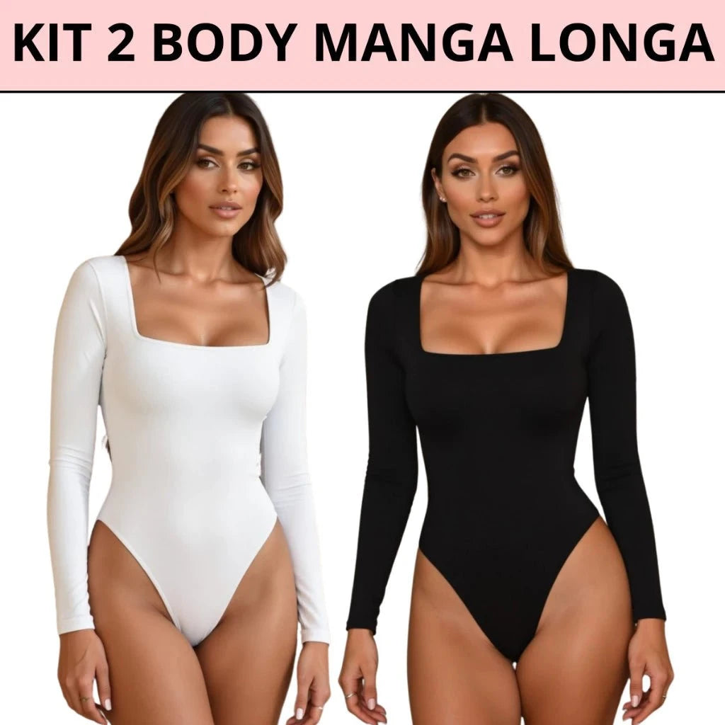 Kit com 2 Bodys Femininos Manga Longa Kit com 2 Bodys PS1 Direct Ofertas 
