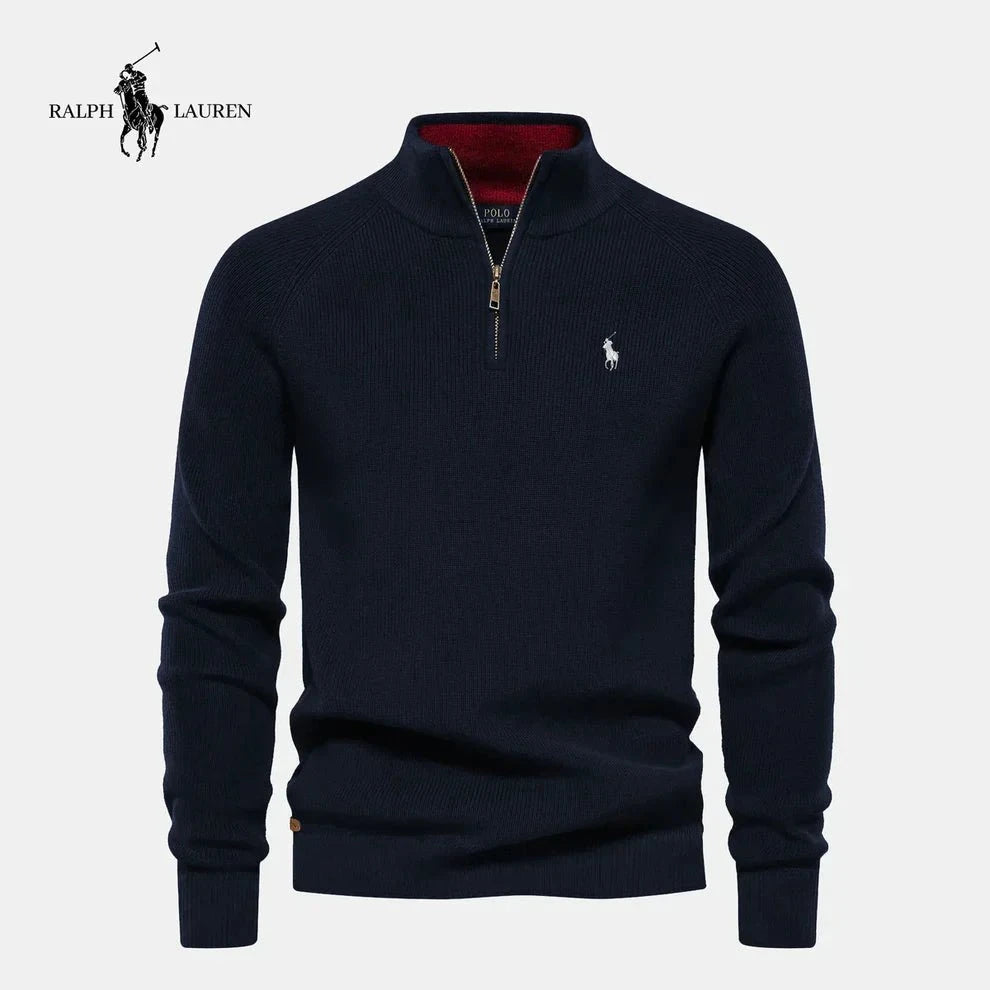 Suéter R&L™ com meio zíper - Original Direct Ofertas Azul Marinho com Vermelho P 