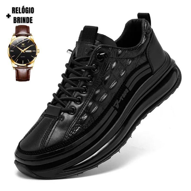 Tênis Masculino Estilo Couro De Crocodilo + Relogio de Brinde - Direct Ofertas