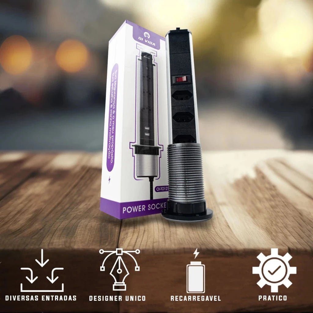 Torre de Tomada Retrátil Multiplug - Direct Ofertas