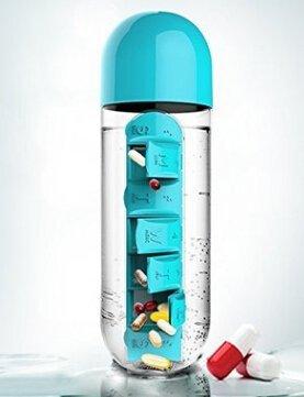Garrafa de água com porta comprimidos - Pill Bottle 3 EM 1 (EXCLUSIVA!) SAUDE 03 Direct Ofertas 