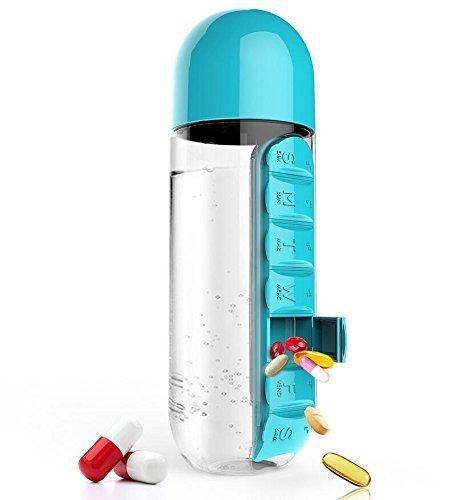 Garrafa de água com porta comprimidos - Pill Bottle 3 EM 1 (EXCLUSIVA!) SAUDE 03 Direct Ofertas Azul 
