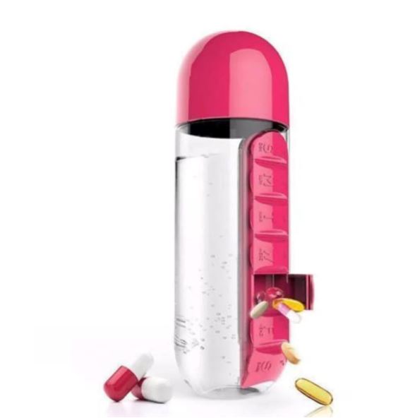 Garrafa de água com porta comprimidos - Pill Bottle 3 EM 1 (EXCLUSIVA!) SAUDE 03 Direct Ofertas Rosa 
