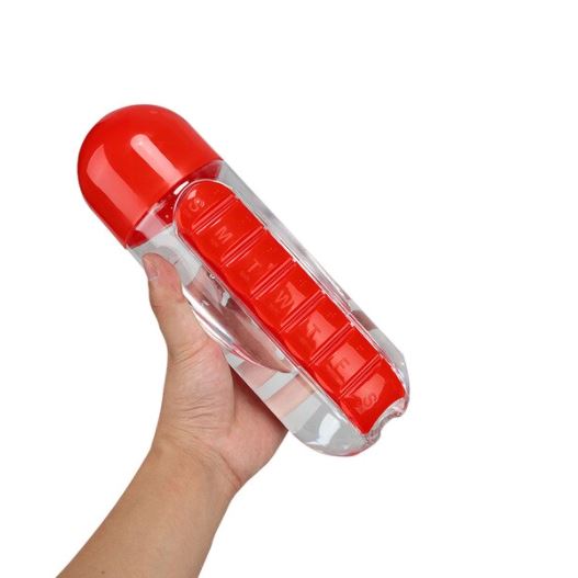 Garrafa de água com porta comprimidos - Pill Bottle 3 EM 1 (EXCLUSIVA!) SAUDE 03 Direct Ofertas Vermelho 