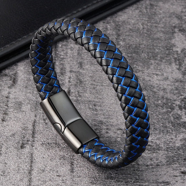 Pulseira De Couro Trançado Men Bracelets Direct Ofertas Azul 19cm 